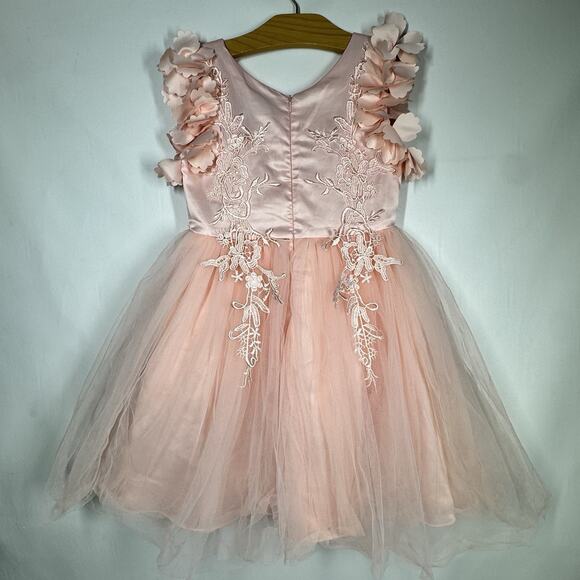 Trish Scully Size 7 Bianca Gown Satin Dress Tulle Lace 3D Floral Peachy Pink - Picture 3 of 11